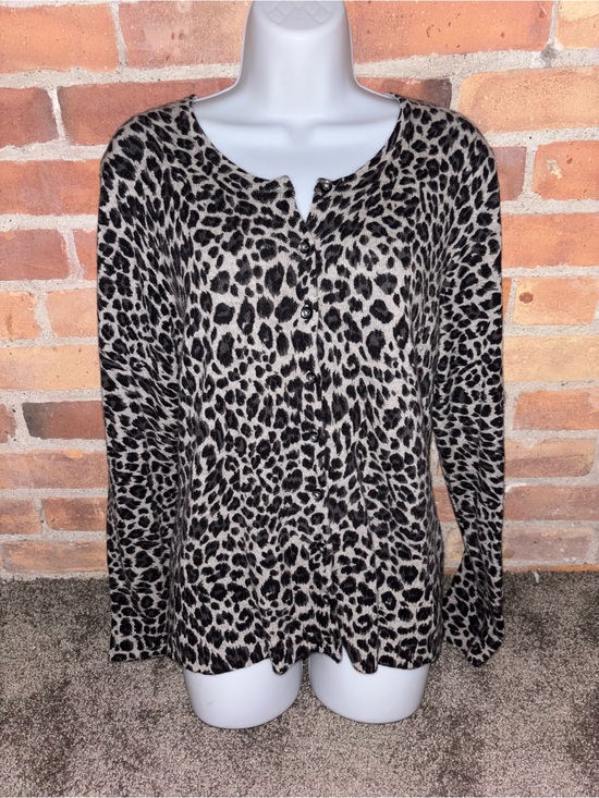 Apt. 9 Sweaters - Apt 9. Animal Leopard Print Long-Sleeve Button Cardigan 100% Cashmere